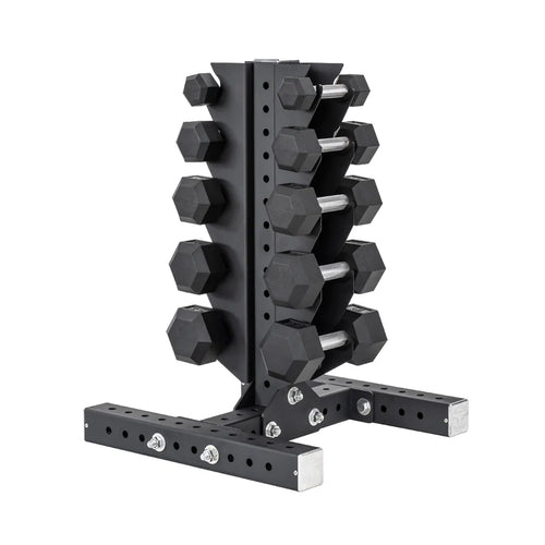 5-25 LB Rubber Hex Dumbbell Set with Vertical Storage Rack (5 Pairs)