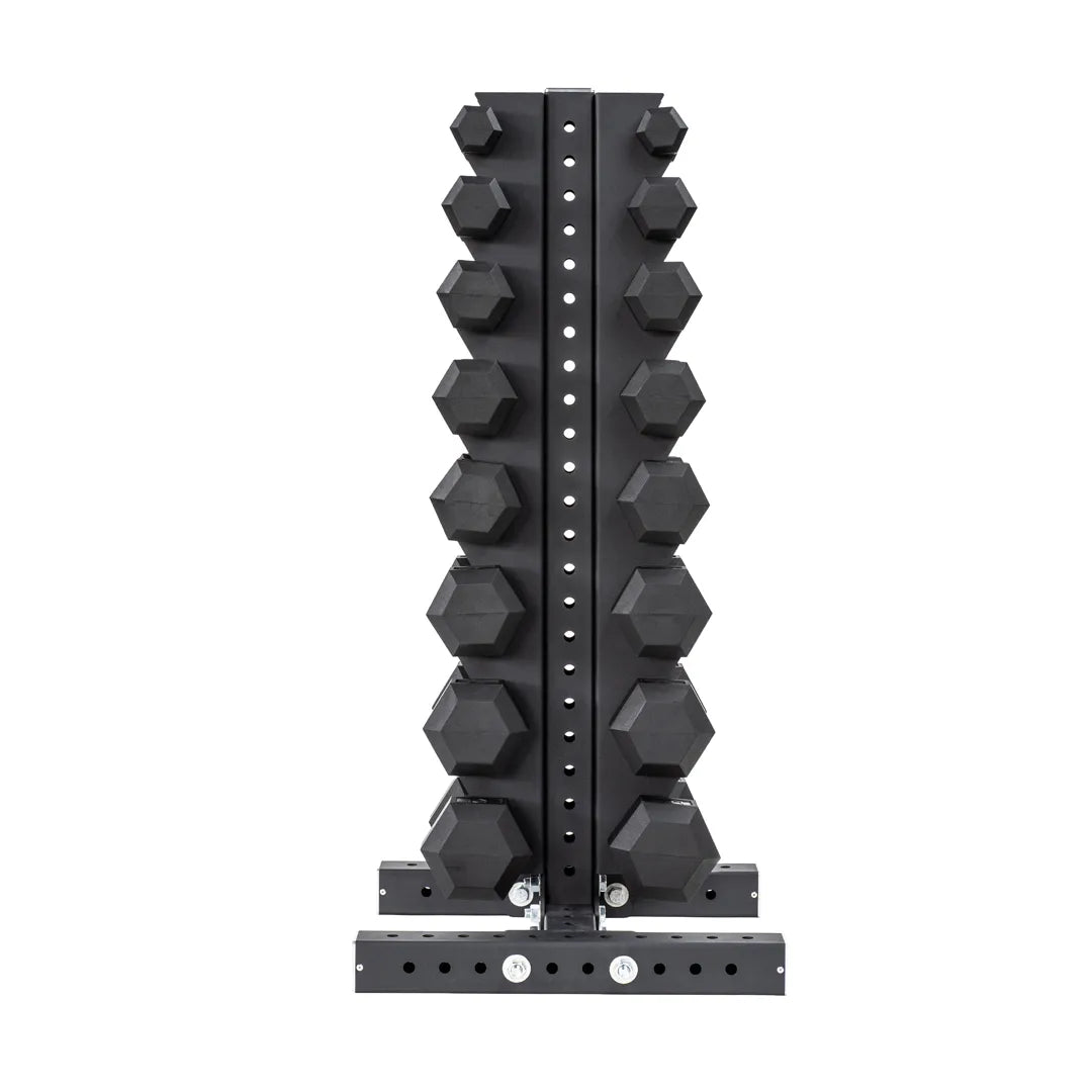 5-40 LB Rubber Hex Dumbbell Set with Vertical Storage Rack (8 Pairs)