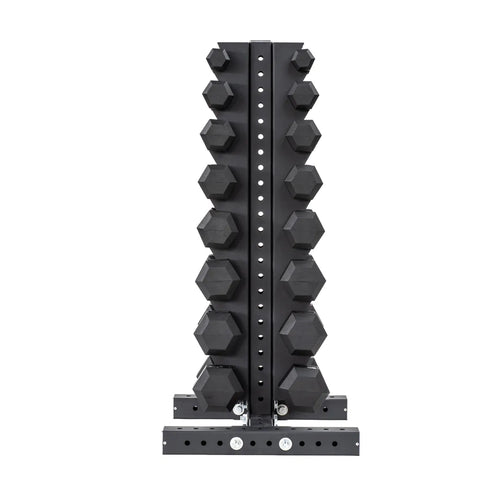 5-40 LB Rubber Hex Dumbbell Set with Vertical Storage Rack (8 Pairs)