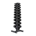 5-50 LB Rubber Hex Dumbbell Set with Vertical Storage Rack (10 Pairs)